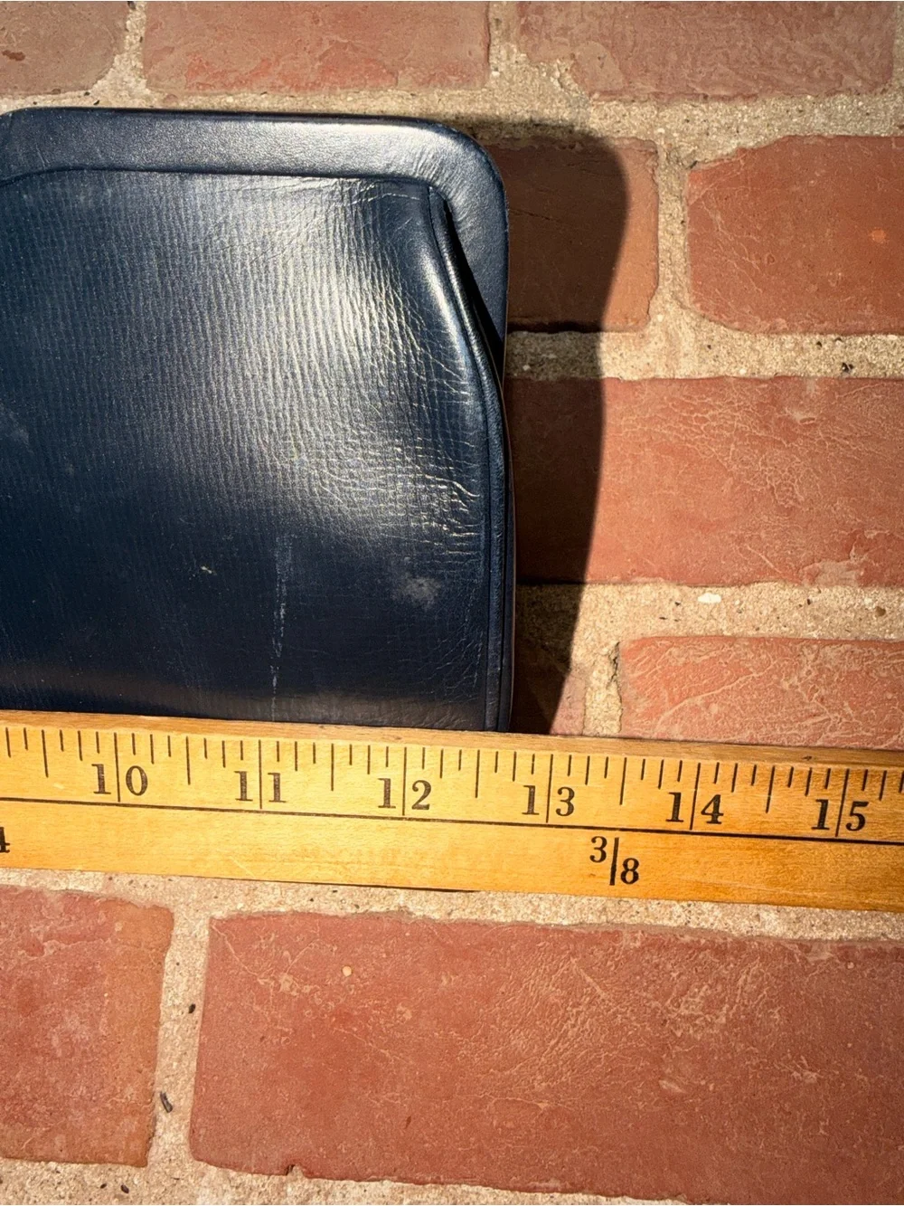 Blue Leather Wristlet Clutch with Gold-Tone Handle